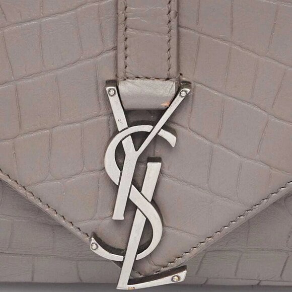 Yves Saint Laurent Grey Croc Embossed Leather Monogram Medium College Bag - Picture 8 of 12